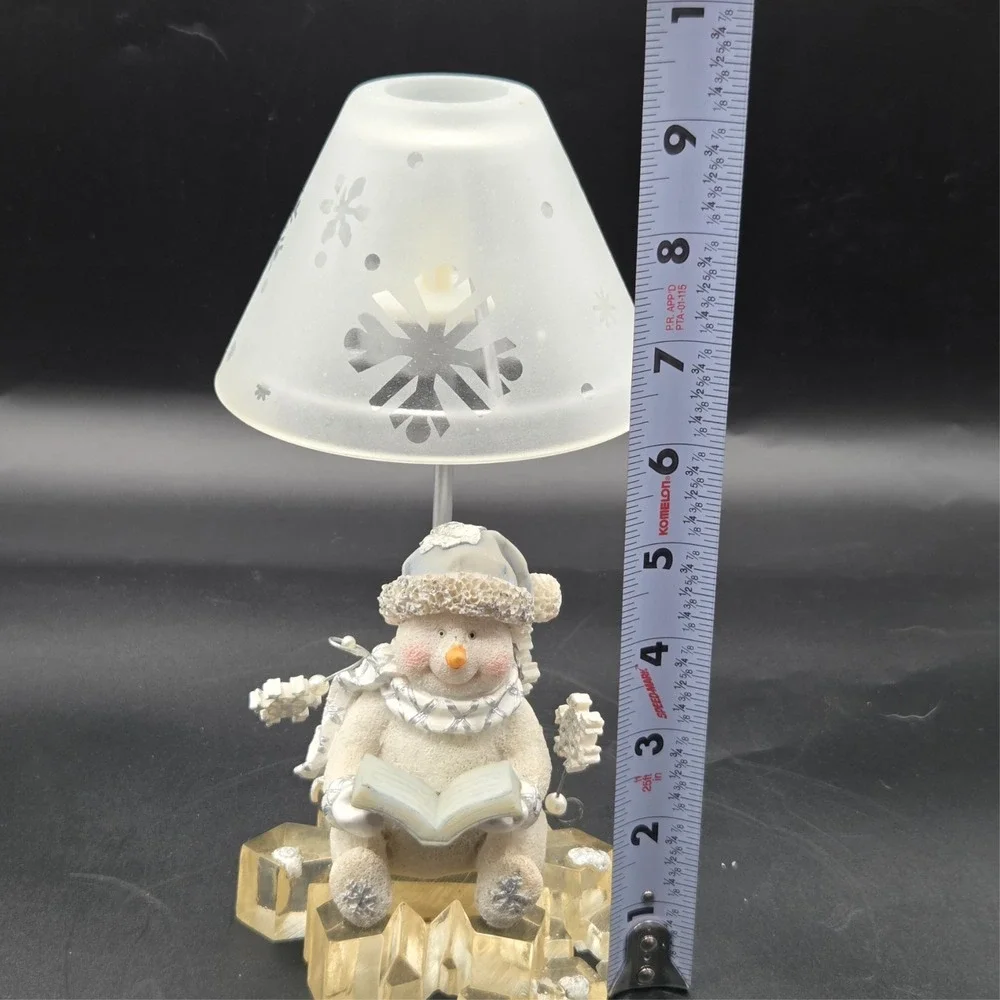 Snowman  Reading a Book on Ice Tea light Lamp Christmas Holiday‎ Decor 9.5
